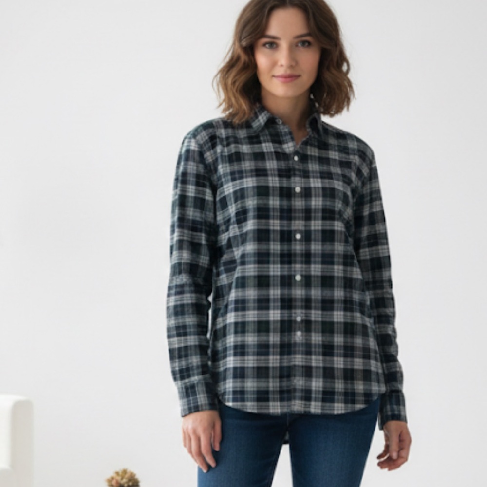 Frank & Eileen Finbar Blue Green Plaid Button Down cotton flannel Shirt Large
